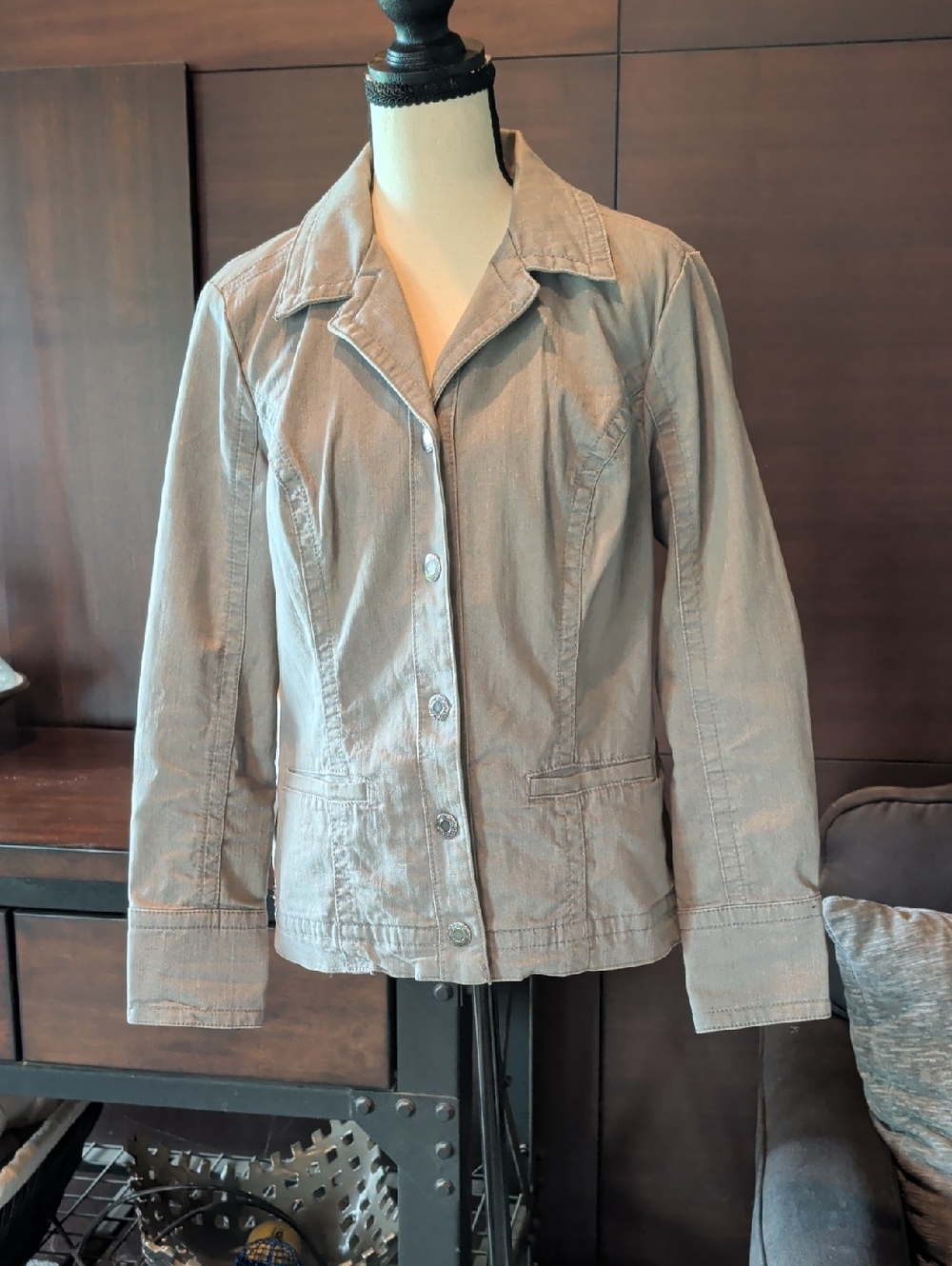 Christopher & Banks Light Taupe Button-Front Jean Jacket